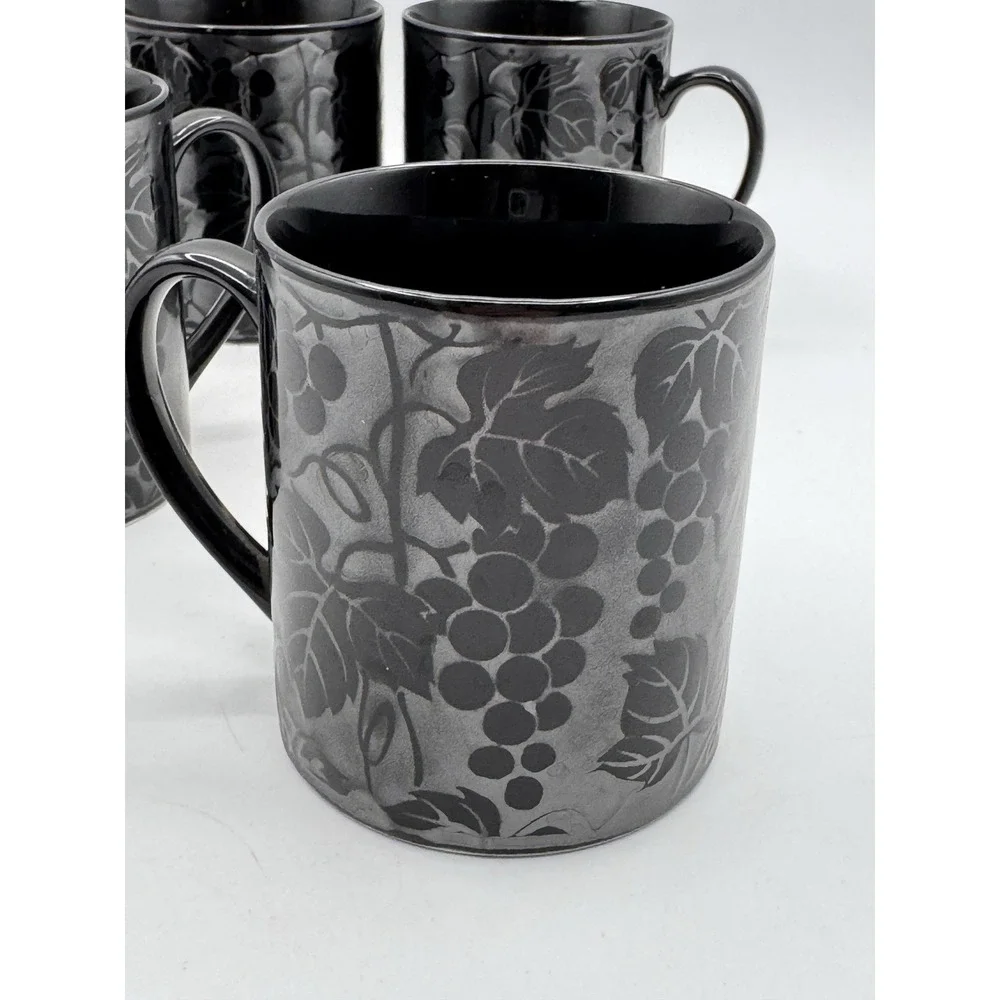 Pier 1 Mugs Japan Black Cherry Cherries Coffee Tea Cup Handle 8 Fl oz